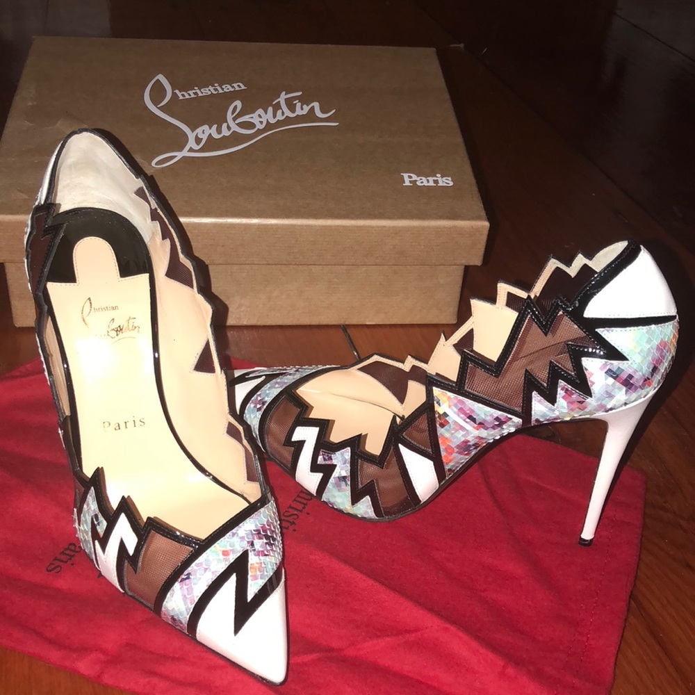 Christian Louboutin Mesh Python Leather Pumps
